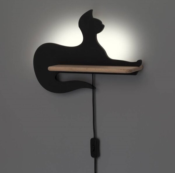 LED Detské nástenné svietidlo s poličkou BLACK CAT LED/5W/230V