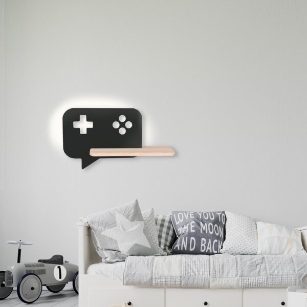 LED Detské nástenné svietidlo s poličkou CONSOLE LED/5W/230V čierna