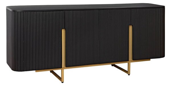 Estila Art deco obdĺžniková komoda Gatsby z čierneho mangového dreva s lamelami s dvomi dvierkami so zlatými úchytkami 160 cm