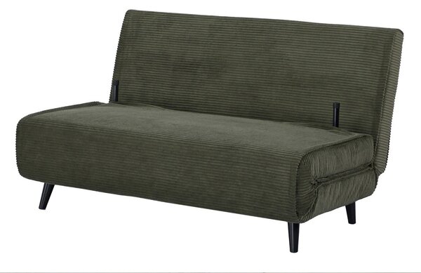 Estila Dizajnové škandinávske rozkladacie dvojmieste kordové kreslo Kurt v olivovo zelenej farbe s čiernymi nožičkami 140 cm