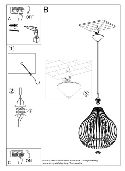 Luster na lanku APRILLA 1xE27/60W/230V