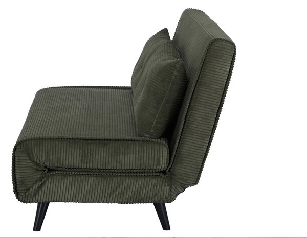 Estila Dizajnové škandinávske rozkladacie dvojmieste kordové kreslo Kurt v olivovo zelenej farbe s čiernymi nožičkami 140 cm