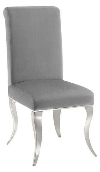 Estila Dizajnová moderná jedálenská stolička Modern Barock so striebornými kabriolovými nohami a sivým zamatovým poťahom 105 cm