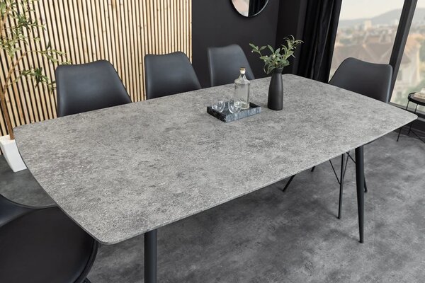 Estila Industriálny obdĺžnikový sivý jedálenský stôl Maison s mramorovým dizajnom a čiernymi kovovými nožičkami 120 cm