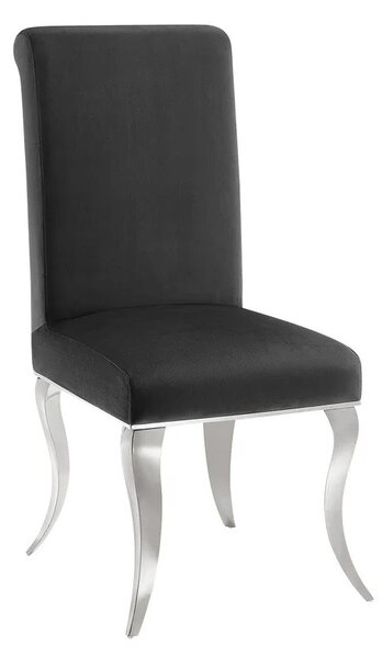 Estila Dizajnová moderná jedálenská stolička Modern Barock s kabriolovými nohami v striebornej farbe s čiernym zamatovým poťahom 105 cm