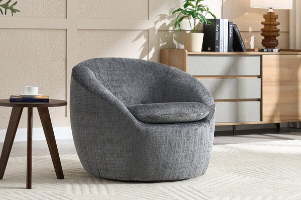 Estila Štýlové art deco okrúhle otočné kreslo Elian so sivým štruktúrovaným poťahom 76 cm