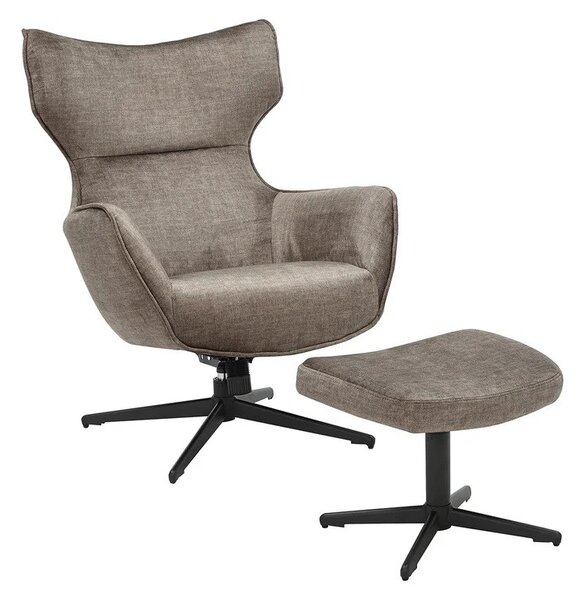 Estila Moderné čalúnené otočné kreslo Krespa so zamatovým poťahom v hnedosivom odtieni taupe so sedadlom s možnosťou zakláňania 73 cm