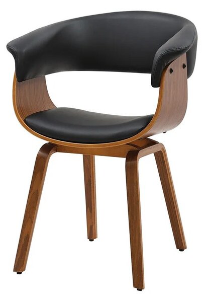 Estila Moderná industriálna jedálenská stolička Ecco s dizajnovým rámom v orechovej hnedej farbe s čiernym koženým poťahom 62 cm