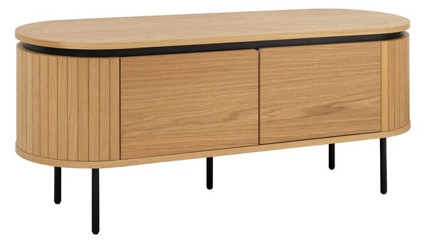 Estila Art deco oválny dvojdverový TV stolík Maderia v svetlom hnedom dubovom prevedení s lamelovým dizajnom 120 cm