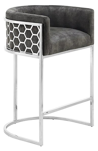 Estila Art deco barová stolička Arienda so sivým zamatovým poťahom a chrómovou kovovou konštrukciou 88 cm