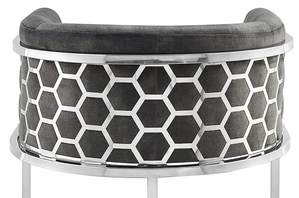 Estila Art deco barová stolička Arienda so sivým zamatovým poťahom a chrómovou kovovou konštrukciou 88 cm