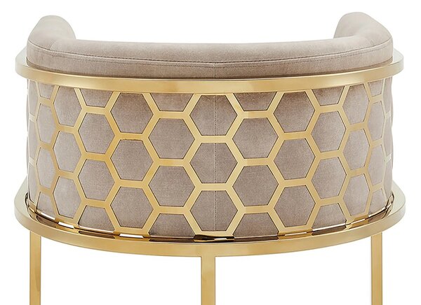 Estila Art deco barová stolička Ariande so zamatovým béžovým poťahom a zlatou kovovou konštrukciou 88 cm
