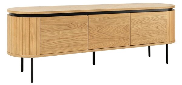 Estila Dizajnový oválny trojdverový TV stolík Maderia v naturálnom hnedom dubovom prevedení s lamelovým drážkovaním 160 cm