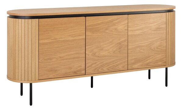 Estila Dizajnový art deco oválny príborník Maderia v dubovej hnedej farbe s tromi hladkými dvierkami a drážkovaným reliéfom 160 cm