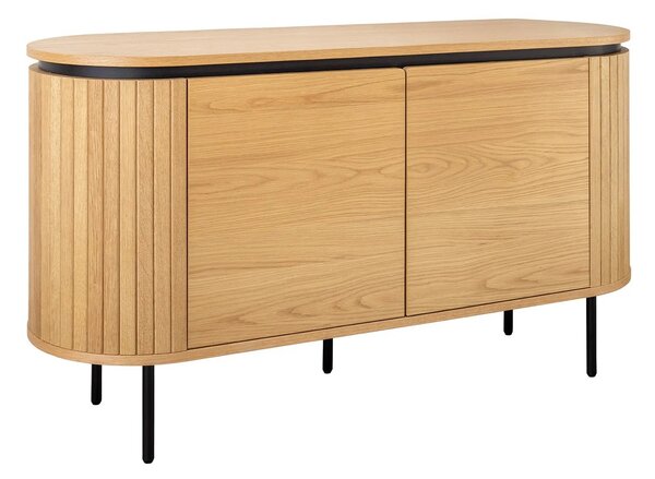 Estila Moderný art deco oválny príborník Maderia s dvomi dvierkami a lamelovým reliéfom v prírodnom hnedom dubovom prevedení 120 cm