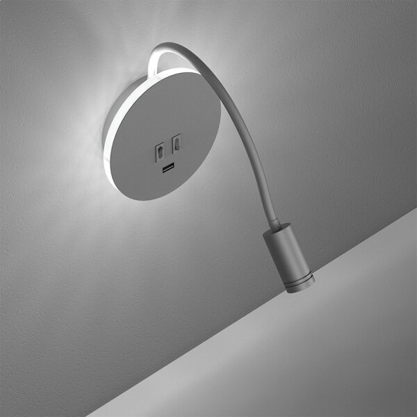 LED Flexibilná nástenná lampička s USB BASE LED/8W+LED/2W/230V biela/strieborná