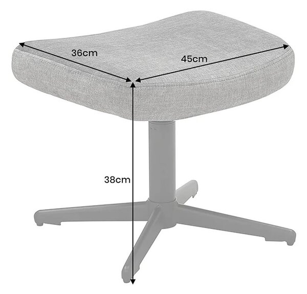 Estila Moderná dizajnová otočná podnožka Krespa so sivým zamatovým poťahom a čiernou kovovou nohou 45 cm
