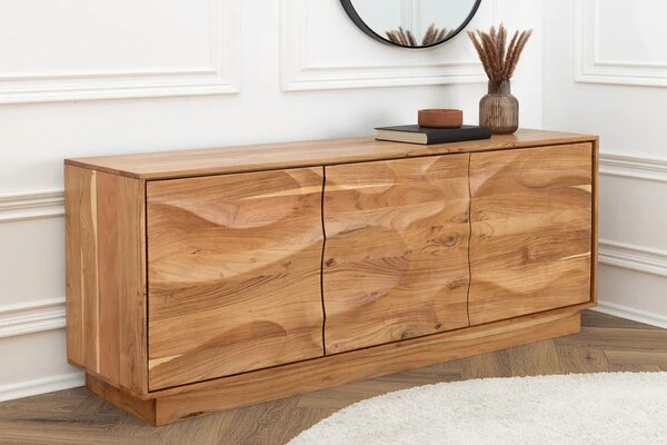 Estila Art deco obdĺžnikový hnedýtvojdverový príborník Tallero z akáciového dreva s dekoratívnym reliéfom 160 cm