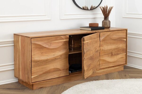Estila Art deco obdĺžnikový hnedýtvojdverový príborník Tallero z akáciového dreva s dekoratívnym reliéfom 160 cm
