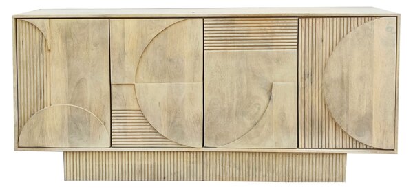 Estila Moderný art deco svetlý hnedý príborník Sonia z bieleného mangového dreva so štyrmi dvierkami s geometrickým reliéfom 170 cm