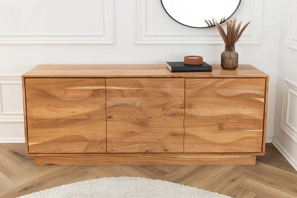 Estila Art deco obdĺžnikový hnedýtvojdverový príborník Tallero z akáciového dreva s dekoratívnym reliéfom 160 cm