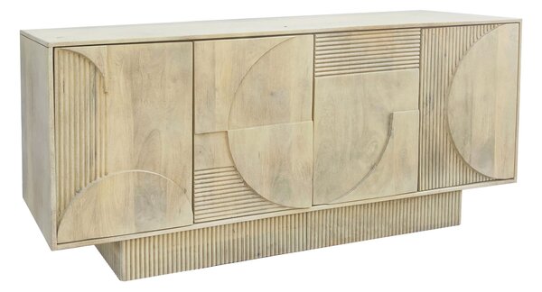 Estila Moderný art deco svetlý hnedý príborník Sonia z bieleného mangového dreva so štyrmi dvierkami s geometrickým reliéfom 170 cm