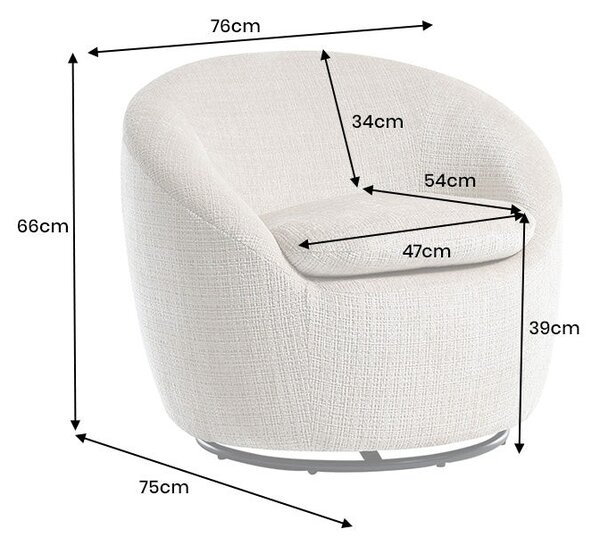 Estila Moderné otočné okrúhle kreslo Elian s čalúnením a poťahom zo štruktúrovanej látky v béžovej farbe 76 cm