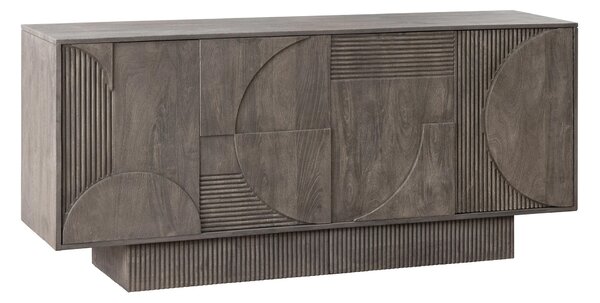 Estila Moderný art deco príborník Sonia so štyrmi dvierkami s geometrickým zdobením z masívneho mangového dreva v sivej farbe 170 cm