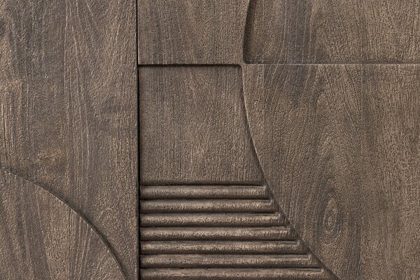 Estila Moderný art deco príborník Sonia so štyrmi dvierkami s geometrickým zdobením z masívneho mangového dreva v sivej farbe 170 cm