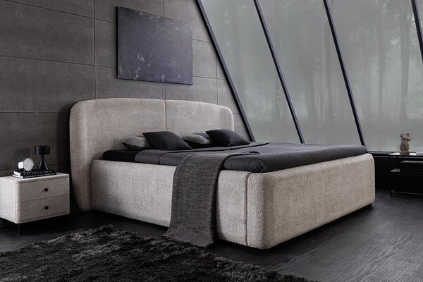 Estila Dizajnová art deco sivá manželská posteľ Lanc s poťahom z buklé s úložným priestorom a výklopným roštom 210 cm