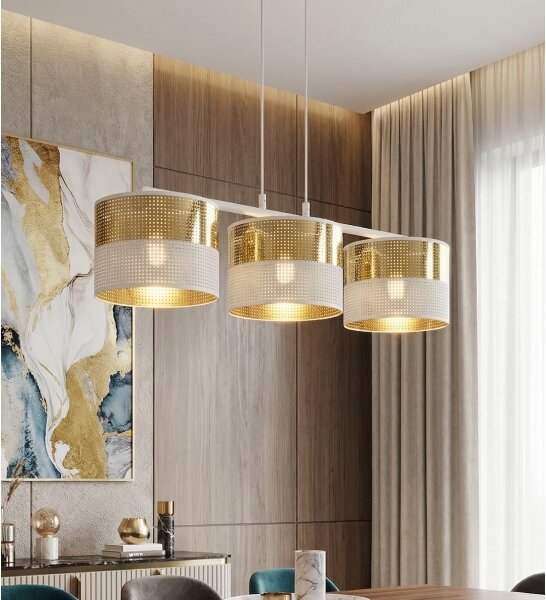 Luster na lanku LUX 3xE27/15W/230V biela/zlatá