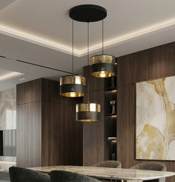 Luster na lanku LUX 3xE27/15W/230V čierna/zlatá