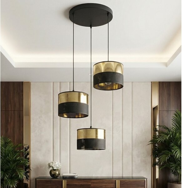 Luster na lanku LUX 3xE27/15W/230V čierna/zlatá