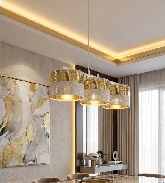 Luster na lanku LUX 3xE27/15W/230V biela/zlatá