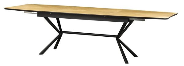 Estila Moderný rozkladací obdĺžnikový jedálenský stôl Arkline s dubovou hnedou doskou so šípkovým vzorom a čiernou podstavou 180-270 cm