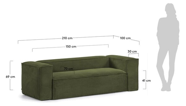 Tmavozelená menčestrová pohovka Kave Home Blok