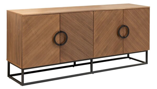 Estila Dizajnový art deco štvordverový príborník Arkline v orechovom hnedom prevedení s chevron vzorom s čiernymi detailmi 180 cm