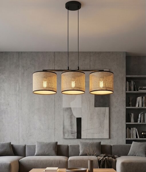 Závesný luster ECO na lanku 3xE27/15W/230V béžový/ratan