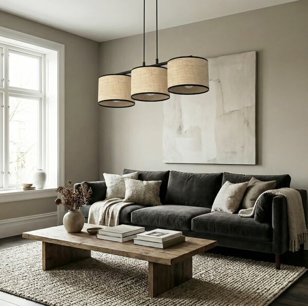Závesný luster ECO na lanku 3xE27/15W/230V béžový/ratan