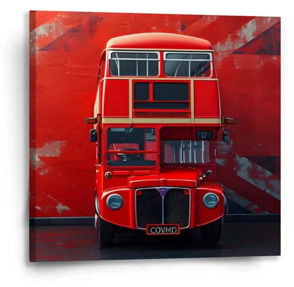 Sablio Obraz Červený poschodový autobus Vlajka - 50x50 cm