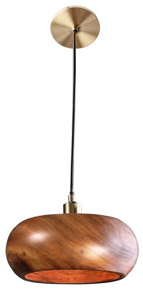 Estila Dizajnová moderná závesná lampa Fani z akáciového dreva v hnedej farbe so zaobleným tienidlom s detailami v zlatej farbe 135 cm