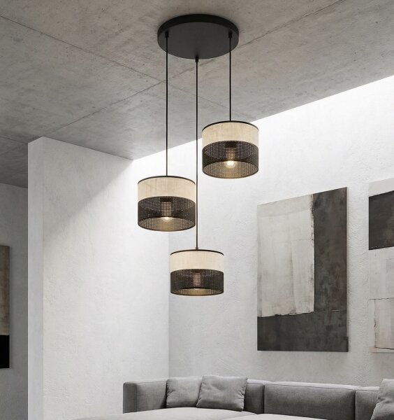 Závesný luster KARBON na lane 3xE27/15W/230V čierna/šedá