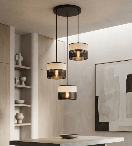 Závesný luster KARBON na lane 3xE27/15W/230V čierna/šedá