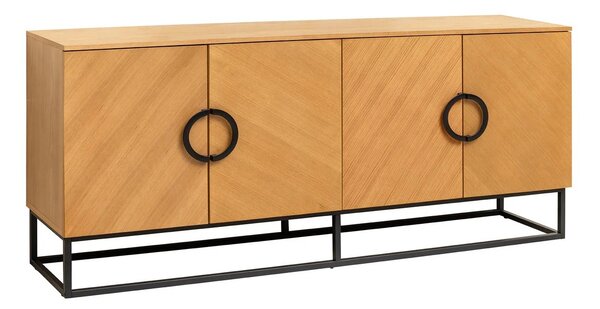 Estila Art deco štvordverový príborník Arkline v dubovom prevedení s okrúhlymi čiernymi úchytkami s obdĺžnikovou podstavou 180 cm