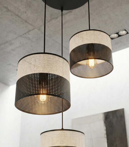Závesný luster KARBON na lane 3xE27/15W/230V čierna/šedá