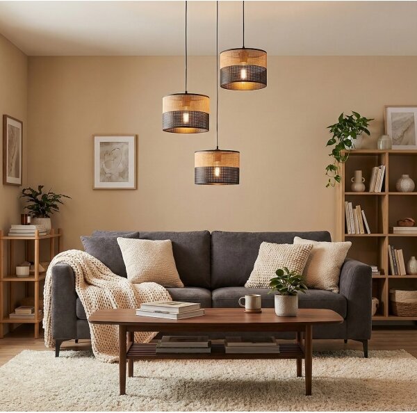 Luster na lanku KARBON 3xE27/15W/230V čierna/hnedá