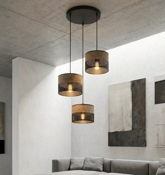 Luster na lanku KARBON 3xE27/15W/230V čierna/hnedá