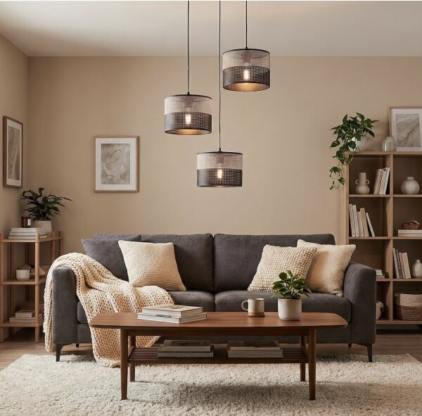 Závesný luster KARBON na lane 3xE27/15W/230V čierna/šedá