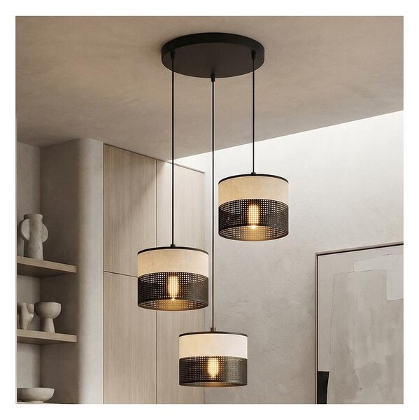 Závesný luster KARBON na lane 3xE27/15W/230V čierna/šedá