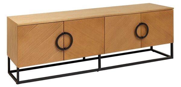 Estila Moderný art deco TV stolík Arkline v svetlom hnedom dubovom prevedení so štyrmi dvierkami s diagonálnym vzorom 180 cm